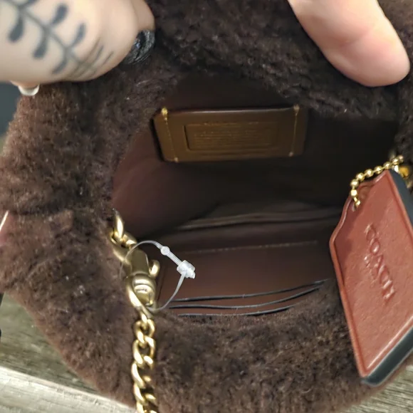 Coach Drawstring Shearling Pouch in Burgundy/Sangria - Picture 6 of 8